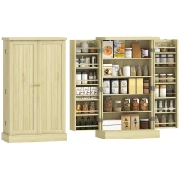HOMCOM Dispensa 104 cm, 12 rastrelliere spezie, ripiani regolabili, legno naturale.(m-12)