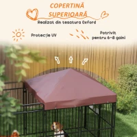 PawHut Țarc pentru câini de exterior din metal cu acoperiș, 282x141x160,5cm, maro(m-6)