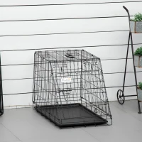 PawHut Trasportino per Cani in Metallo e PP, Gabbia per Cani a Trapezio per Auto con Maniglia, 77x47x55cm Nero(m-10)