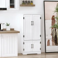 HOMCOM Alacena de Cocina Aparador Alto de Cocina Mueble Auxiliar con 4 Puertas y Estantes Ajustables 60x30x123 cm Blanco(m-10)
