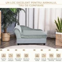 PawHut Canapea pentru câini cu spațiu de depozitare și pernă, din lemn și poliester, 76x45x43 cm, gri deschis(m-8)