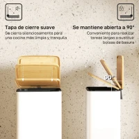 HOMCOM Cubo de Basura Cocina con Pedal 20L Tapa Cierre Suave Cubo Interior Extraíble 29,5x29,5x56,8 cm Blanco y Natural(m-5)