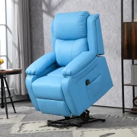 HOMCOM Fotoliu Electric Reclinabil cu Funcție de Ridicare, Suport pentru Picioare și Telecomandă, din Piele PU, 76x90x105 cm, Albastru(m-10)