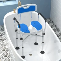 HOMCOM Sedia da Doccia con Seduta Scanalata, Altezza Regolabile e Piedini Antiscivolo, Blu(m-10)