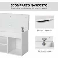 HOMCOM Panca Scarpiera, Mobile Portascarpe Salvaspazio con Sedile Imbottito Ribaltabile da Ingresso Legno, 80x30x47cm, Bianco(m-4)