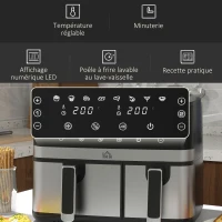 HOMCOM Friteuse à air sans huile, Air Fryer, double compartiment 8,5 L, 2700 W - 8 programmes, température réglable, minuterie(m-7)