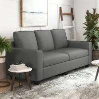 HOMCOM Canapea 3 locuri din material textil cu perne capitonate și tapițerie cu efect de in, 237x94x102cm, gri(m-10)