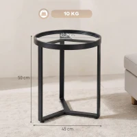 HOMCOM Tavolino da salotto rotondo con piano in vetro temperato, Nero(m-3)