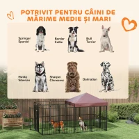 PawHut Țarc pentru câini de exterior din metal cu acoperiș, 282x141x160,5cm, maro(m-4)