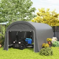 Outsunny Gartenschuppen mit Kunststoff-Plane, Werkzeugzelt, aufstellbare Garage, 300B x 600T x 230H cm, Dunkelgrau(m-10)