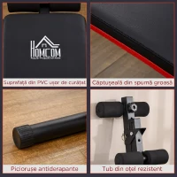 HOMCOM Bancă pentru Abdomene Pliabilă și Reglabilă cu Spătar Tapițat, 47x139x51-69cm, Negru și Roșu(m-7)