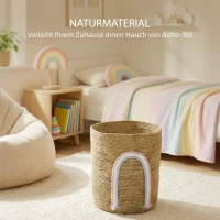HOMCOM 24,7L Aufbewahrungskorb mit Regenbogen-Dekoration, großer geflochtener Korb für Badezimmer, Schlafzimmer, Natur(m-6)