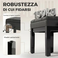 HOMCOM Sgabello per Pianoforte con Altezza Regolabile e Contenitore in Legno e Finta Pelle, 63x35x46-56cm, Nero(m-7)