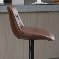 HOMCOM Set 2 Scaune de Bar Vintage din Piele Sintetică Maro cu Suport pentru Picioare și Bază Rotundă, 46,5x50x88-108 cm(m-9)