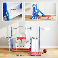 AIYAPLAY 4-in-1 Kinderrutsche mit Schaukel, Kletterleiter und Basketballkorb, 18-48 Monate, Dunkelblau(m-3)