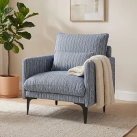 HOMCOM Poltrona Salotto Imbottita in Tessuto Effetto Lino con Braccioli, Cuscino Lombare e Seduta Ampia, Blu(m-10)