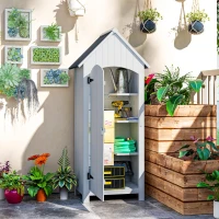 Outsunny Căsuță pentru Depozitarea Uneltelor din Lemn cu 3 Rafturi și Acoperiș Impermeabil din Bitum, 77,5x54,2x179,5 cm, Albă(m-10)