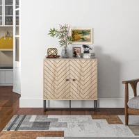 HOMCOM Storage Cabinet, Kitchen Cupboard with Chevron Double Doors, Adjustable Shelf and Metal Frame(m-7)