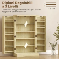 HOMCOM Dispensa 104 cm, 12 rastrelliere spezie, ripiani regolabili, legno naturale.(m-6)
