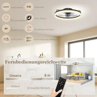 HOMCOM Deckenventilator mit Licht und Fernbedienung, 50 cm LED-Deckenventilator mit 3 Farben, 6 Geschwindigkeiten, Timer, Dimmbar(m-8)
