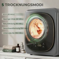 HOMCOM 4 kg Wäschetrockner, kompaktes Design, 5 Modi, Timer, Grau+Schwarz(m-4)
