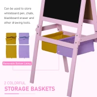 HOMCOM Kids Easel 3 in 1 Wooden Art Easel with Paper Roll Double-Sided Chalkboard & Whiteboard with Storage Baskets for Toddler Girls, Pink(m-5)