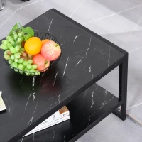 HOMCOM Coffee Table with Storage, 2-Tier Centre Table with Faux Marble Table Top, Bottom Shelf and Metal Frame, Modern Style Living Room Table, Black(m-9)