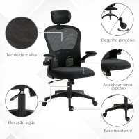 Vinsetto Cadeira de Escritório Basculante com Encosto Alto Apoio para a Cabeça Ajustável e Suporte Lombar 62x64x112-120 cm Preto(m-7)