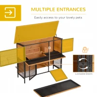 PawHut Rabbit Hutch Outdoor Guinea Pig Hutch Bunny Cage with Metal Frame, No-Leak Tray, Openable Roof, Light Yellow, 122 x 50 x 101cm(m-7)