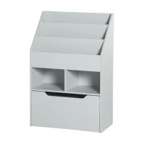 HOMCOM Kids Bookcase Multi-Shelf Rack Organizer with Storage Drawer for Books for Bedroom or Playroom, Grey(m-11)