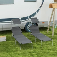 Outsunny Folding Sun Lounger Set of 2 with Canopy, Reclining Sunbed with 4-Position Adjustable Backrest, 600D Oxford Cloth, Portable Garden Lounger Recliner Chair for Beach, Camping, Patio, Grey(m-2)