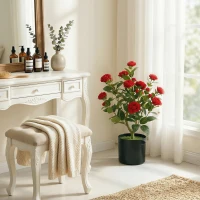 HOMCOM Planta Artificial de Camélia 65 cm com Flores Realistas de Seda 116 Folhas e Efeito de Musgo Vermelho(m-9)