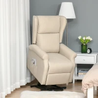 HOMCOM Poltrona Elettrica Alzapersona Reclinabile 135°, Portata 200KG, Poltrona Relax Elettrica in Tessuto Effetto Lino con Telecomando, Poggiapiedi e 1 Tasca Laterale per Soggiorno, Bianco Crema(m-10)