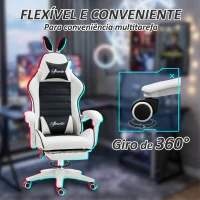 Vinsetto Cadeira Gaming Giratória de Couro PU com Altura Ajustável Inclinável 135° Apoio para a Cabeça 65x63x136-142 cm Branco e Preto(m-7)