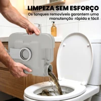 HOMCOM Sanita Portátil WC Portátil com 2 Depósitos de 10L Suporta até 200 kg Sanita para Exterior Campismo 36x42x30 cm Cinzento(m-6)