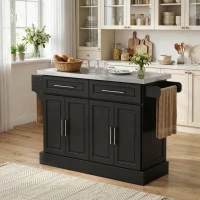 HOMCOM Ilha de Cozinha com Rodas Bancada de Aço Inoxidável 2 Gavetas 4 Portas e 2 Prateleiras Ajustáveis 145x45x93 cm Preto(m-10)