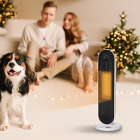 HOMCOM Radiator Electric Oscilant cu Telecomandă, Timer și 2 Moduri, din PP, PA și Metal, 21x21x63,5 cm, Alb și Negru(m-10)