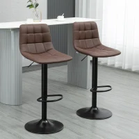 HOMCOM Adjustable Bar Stools Set of 2, Swivel PU Leather Upholstered Barstools with Tufted Seat and Back, Breakfast Bar Chairs for Kitchen Counter, Brown(m-2)