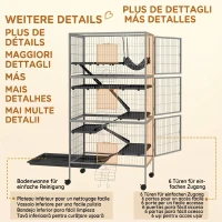 PawHut Cușcă pentru Iepuri cu 4 Intrări pe Niveluri Multiple cu Hamac, din Oțel și PP, 80x52x159 cm(m-7)