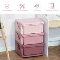 HOMCOM Kids Storage Units with 3 Drawers 3 Tier Chest Vertical Dresser Tower Toy Organizer for Nursery Playroom Kindergarten Pink(m-4)