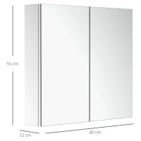 HOMCOM Bathroom Mirror Cabinet - Stainless Steel Wall Mounted Bathroom Storage Cabinet with Double Doors, 60x55cm(m-3)