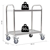 HOMCOM Carrello Cucina 2 Ripiani, Carrello con Ruote Portatutto, Carrello Portavivande in Acciaio Inox, 80x45x82cm, Argento(m-3)