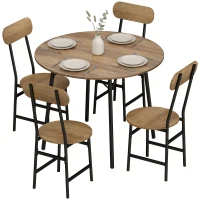 HOMCOM Set pranzo 5 pezzi: tavolo e 4 sedie, gambe metallo, finitura naturale.(m-11)