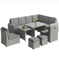 Outsunny Seven-Piece Rattan Garden Sofa Set, with Expanding Table - Light Grey(m-12)