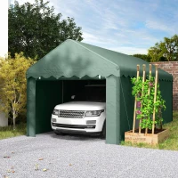 Outsunny 3x6 m Tragbarer Carport, Fahrzeugunterstand mit 2 Eingängen, Polyesterdach, für Autos, Boote, Gartengeräte, Dunkelgrün(m-10)