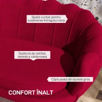 HOMCOM Canapea cu 2 locuri, stil industrial chic, din material textil cu efect de catifea și metal, 130x77x77 cm, roșu închis(m-5)