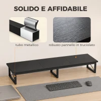 HOMCOM Supporto Monitor Scrivania, Rialzo Legno con 2 Scomparti Portaoggetti, Nero(m-7)
