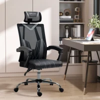 Vinsetto Fauteuil de bureau pivotante 360° avec appui-tête et support lombaire - hauteur d'assise réglable 58 x 62,5 x 112-120 cm gris(m-10)