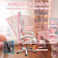 Vinsetto Cadeira Gaming Giratória de Couro PU com Altura Ajustável Inclinável 135° Apoio para a Cabeça 65x63x136-142 cm Rosa e Preto(m-7)