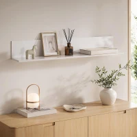 HOMCOM Mensola da Muro per Soggiorno e Camera da Letto, Spessore 1.5 cm, in Legno in Finitura Lucida, Bianco(m-2)
